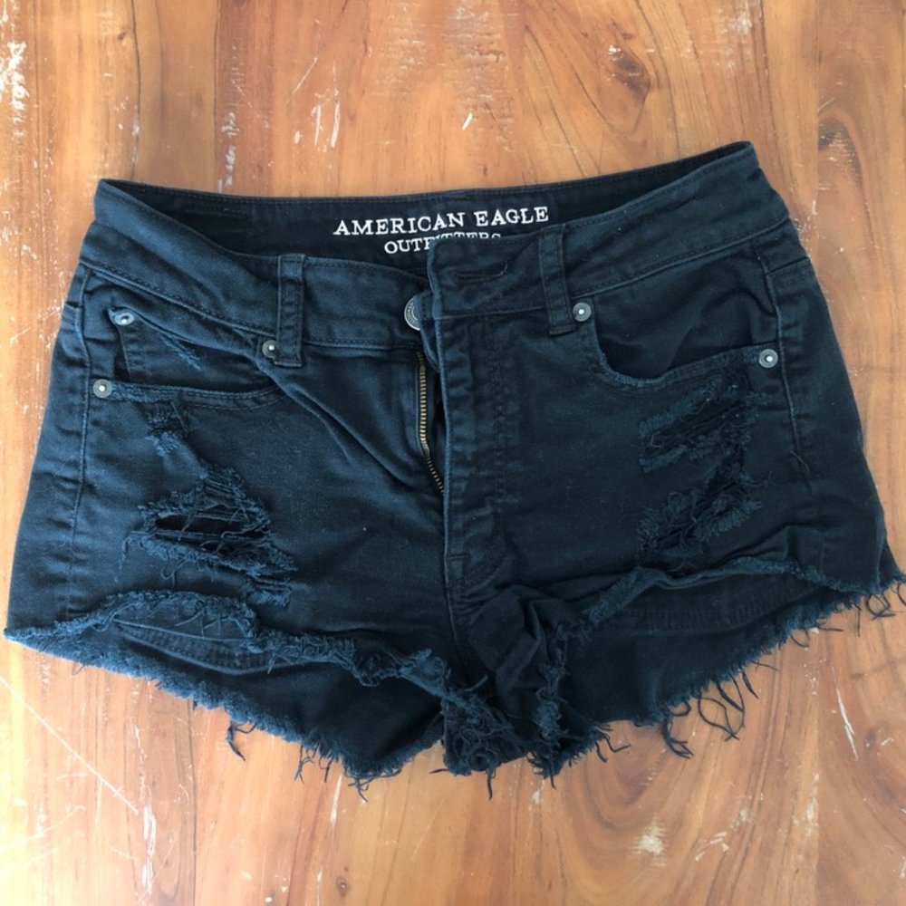 American Eagle High Waisted Black Denim Shorts